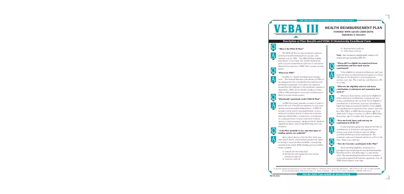 Visit the VEBA Trust website at wwwvebaorg