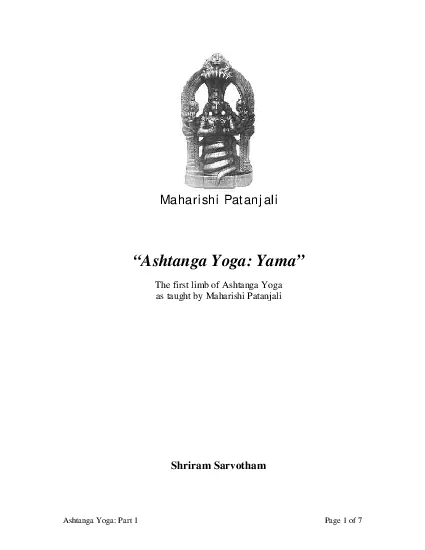 The first limb of Ashtanga Yogaas taught by Maharishi PatanjaliShriram