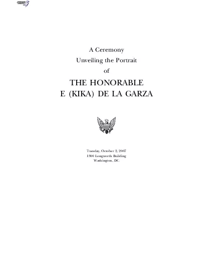 A CeremonyUnveiling the PortraitofTHE HONORABLEE KIKA DE LA GARZA