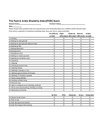 The Foot  Ankle Disability IndexFADI Score