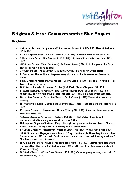 Brighton  Hove Commemorative Blue Plaques