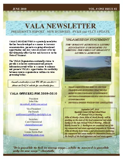 VALA NEWSLETTER