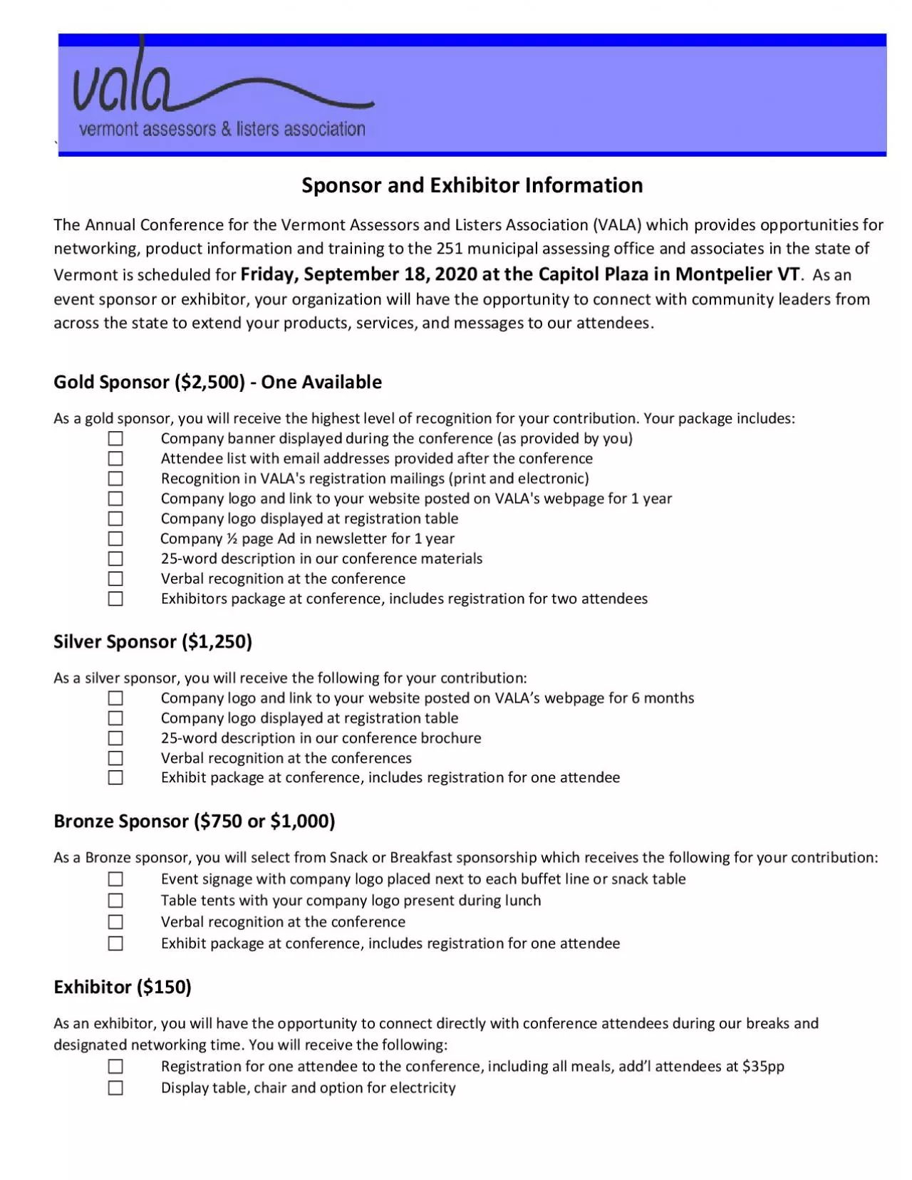 PDF-Sponsor and Exhibitor InformationThe nnual onference for the Vermont A