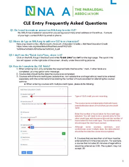 CLE Entry Frequently Asked Questions