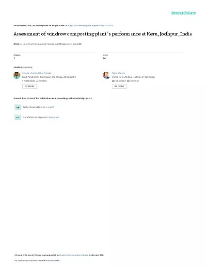 PDF-Assessment of windrow composting plants performance at Keru Jodhpur In