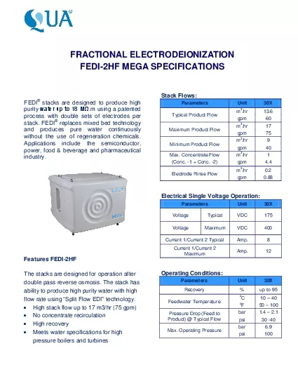 FRACTIONAL ELECTRODEIONIZATIONFEDI2HF MEGASPECIFICATIONSFEDIstacks are