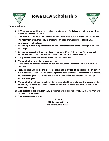 Iowa LICA Scholarship