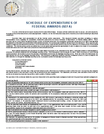 SCHEDULE OF EXPENDITURES OF FEDERAL AWARDS SEFA Page 1