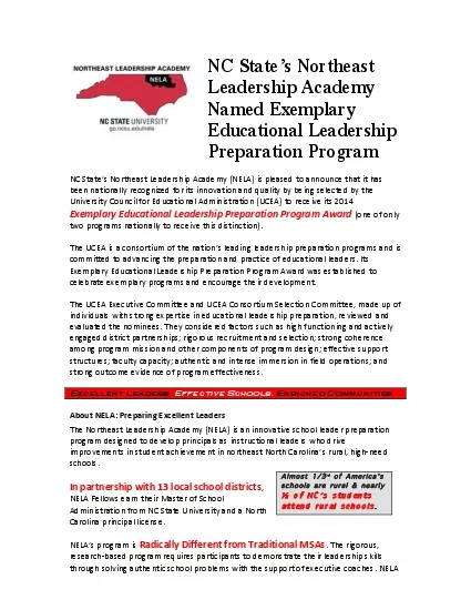 NC States Northeast Leadership Academy Named ExemplaryEducational Lead