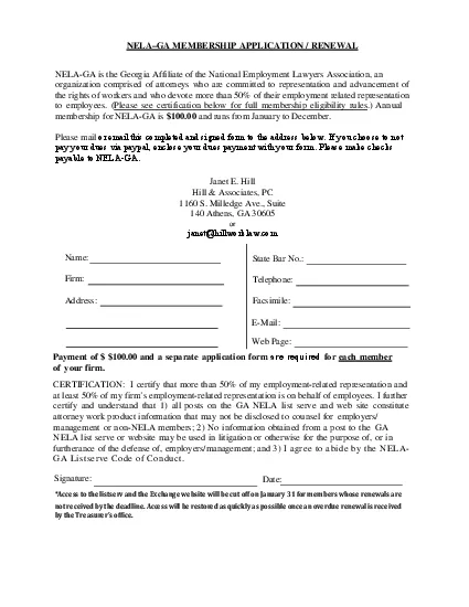 NELA150GA MEMBERSHIP APPLICATION  RENEWAL