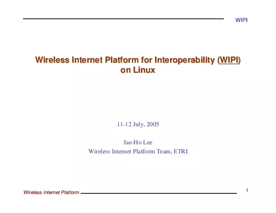 Wireless Internet PlatformWireless Internet PlatformWireless Internet
