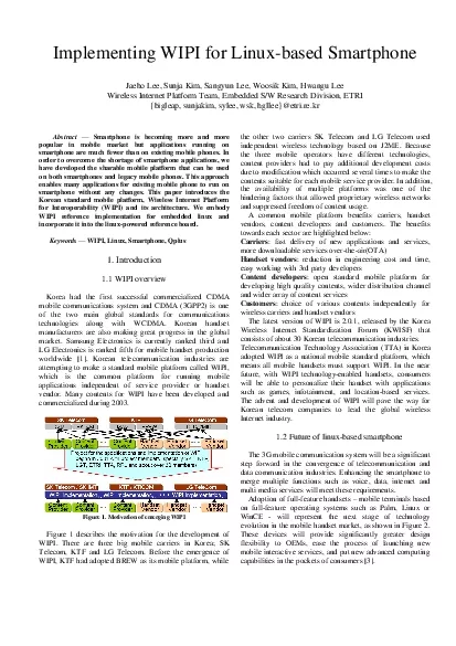 Implementing WIPI for Linuxbased Smartphone  Jaeho Lee Sunja Kim Sang