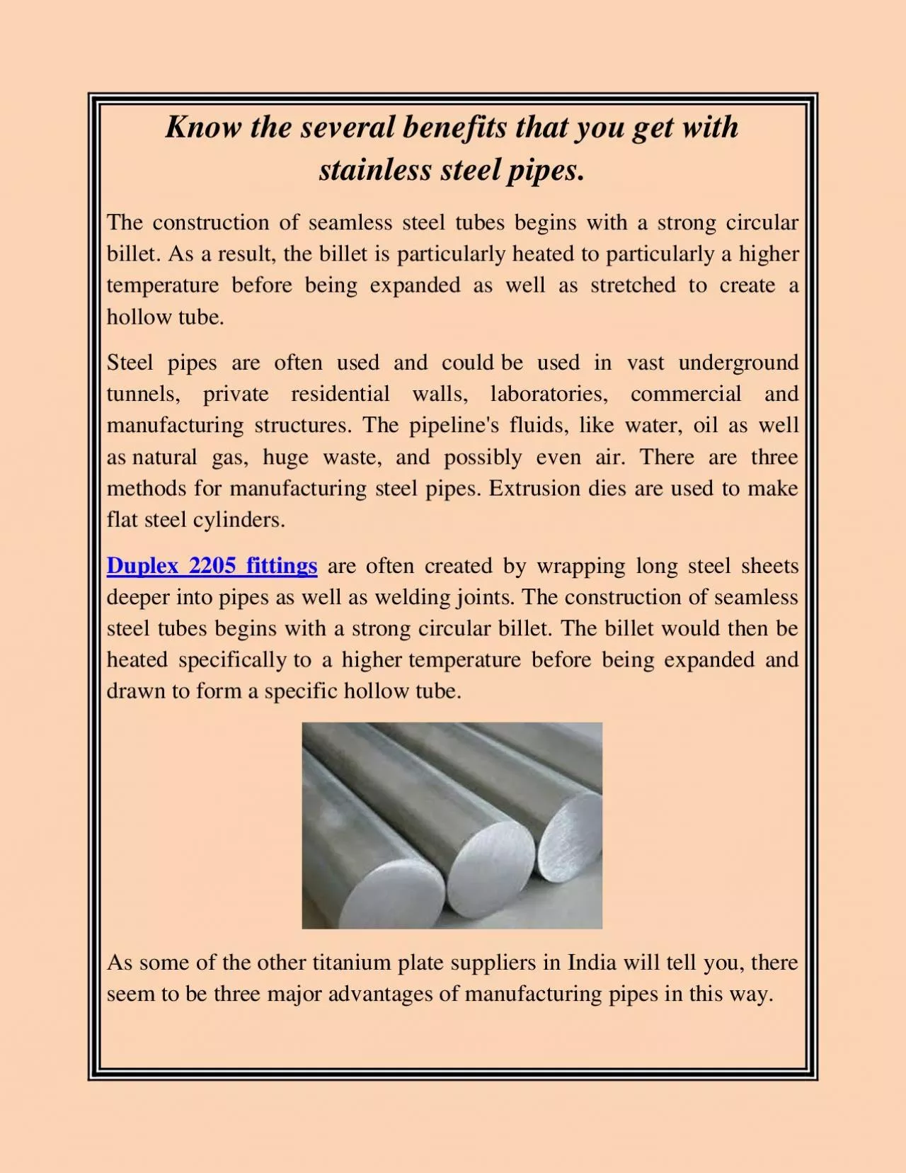 PDF-Know the several benefits that you get with stainless steel pipes.