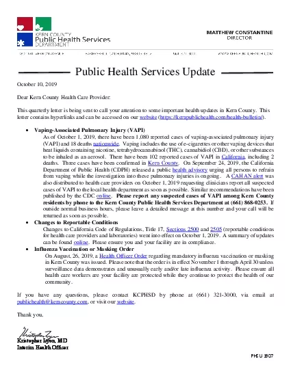 Public Health Services Update