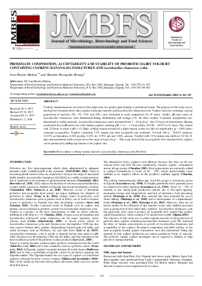 PROXIMATE COMPOSITION ACCEPTABILITY AND STABILITY OF PROBIOTIC DAIRY Y