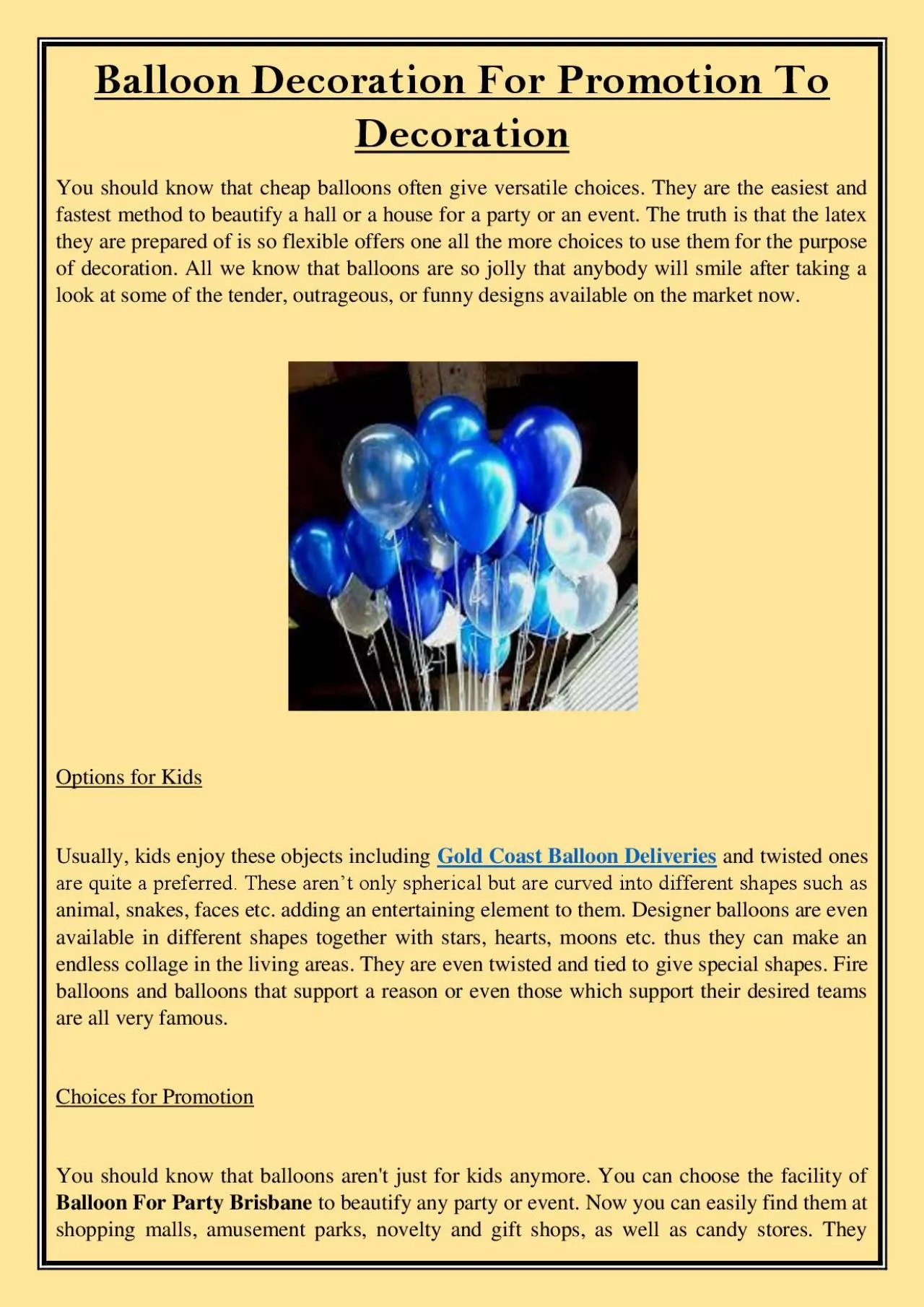 PDF-Balloon Decoration For Promotion To Decoration