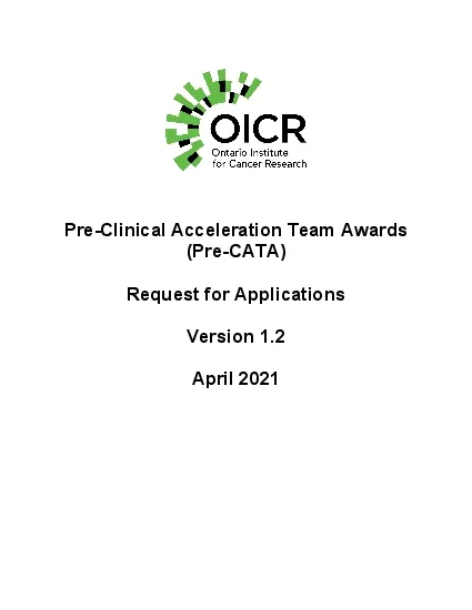 PreClinical Acceleration Team Awards PreCATARequest for ApplicationsVe