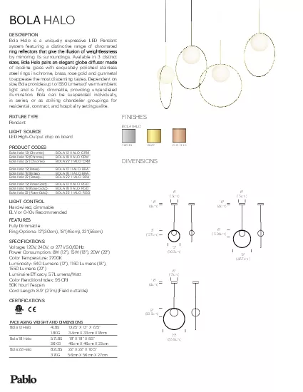 BOLA HALODESRIPTIONBolaHaloisauniquelyexpessieLEDPendant sysemfeaturin