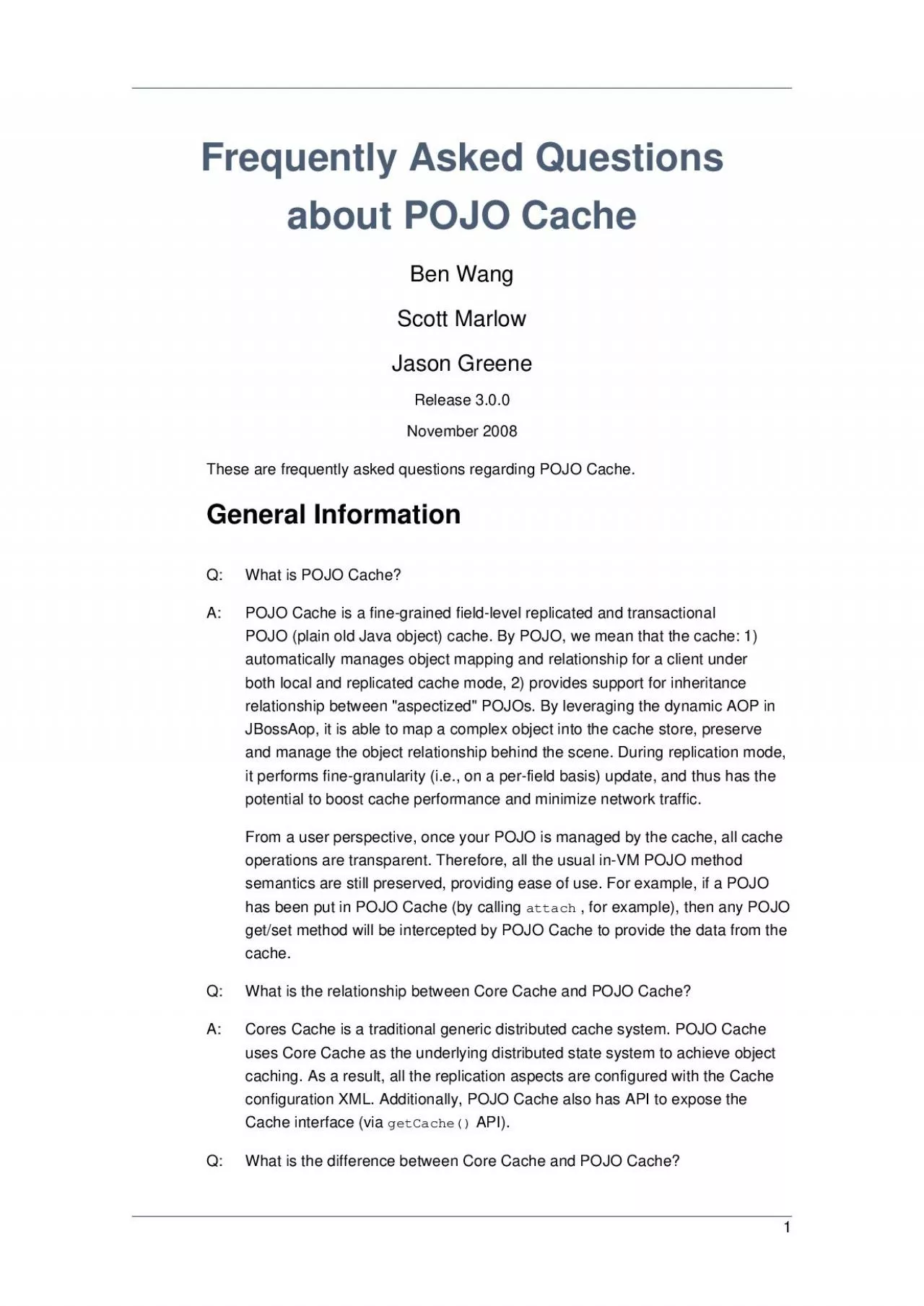 PDF-Frequently Asked Questionsabout POJO CacheBen WangScott MarlowJason Gr