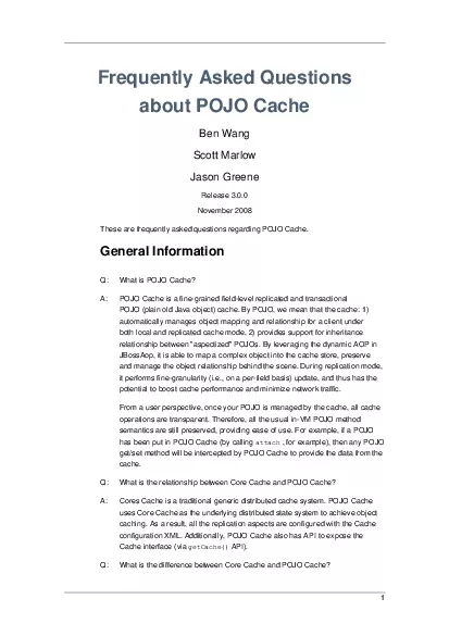 Frequently Asked Questionsabout POJO CacheBen WangScott MarlowJason Gr