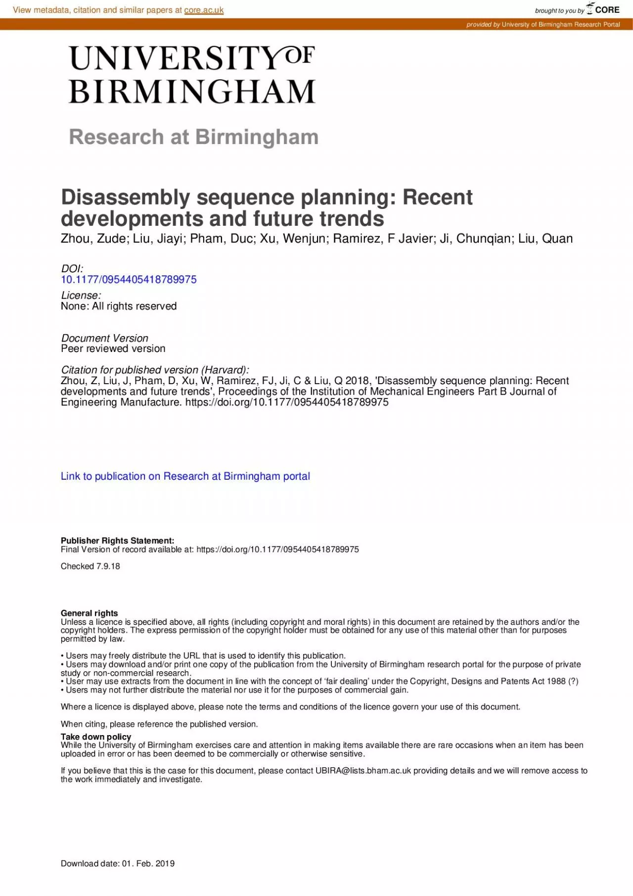 PDF-Disassembly equence lanning ecent evelopmentand uture rendsZude ZhouJi