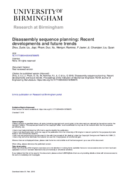 Disassembly equence lanning ecent evelopmentand uture rendsZude ZhouJi