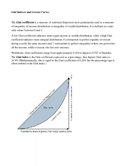 Gini Indexes and Lorenz Curves The Gini coefficient is a measure of st