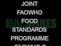 Agenda Item 11 CRD 13 JOINT FAOWHO FOOD STANDARDS PROGRAMME FAOWHO C