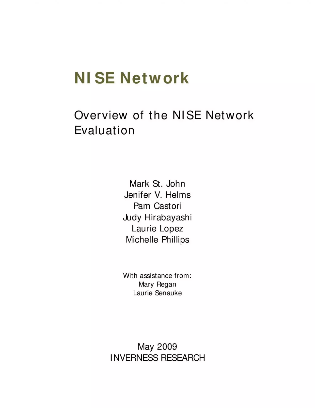 PDF-Overview of the NISE Network Evaluation Inverness Research May 2009