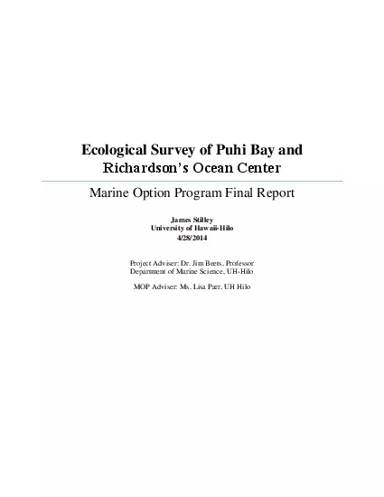 Ecological Survey of Puhi Bay and