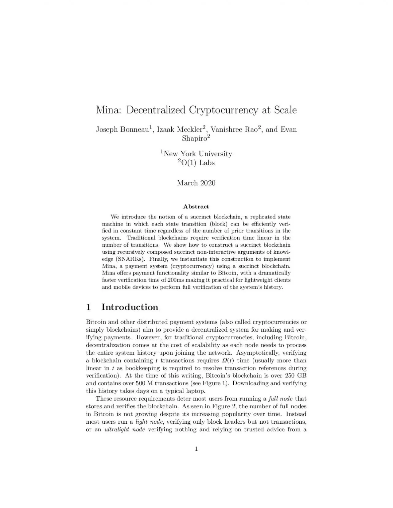 PDF-MinaDecentralizedCryptocurrencyatScaleJosephBonneau1IzaakMeckler2Vanis