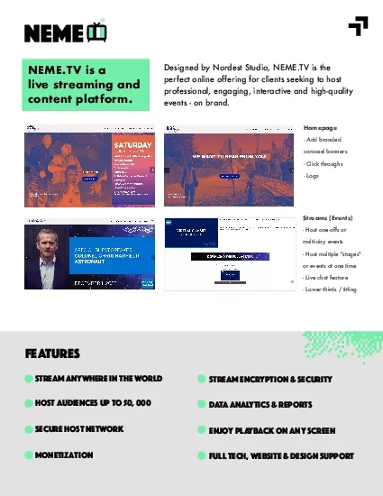 NEMETV is a live streaming and content platform Designed by Nordest St