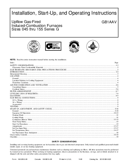 InstallationStartUpandOperatingInstructionsUpflowGasFiredInducedCom