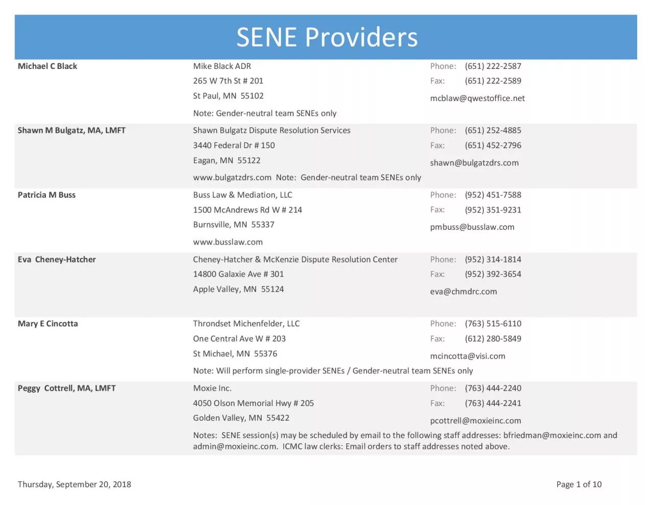 PDF-SENE Providers