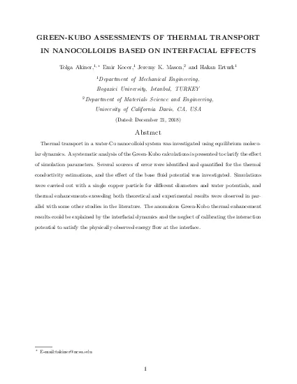 GREENKUBOASSESSMENTSOFTHERMALTRANSPORTINNANOCOLLOIDSBASEDONINTERFACIA