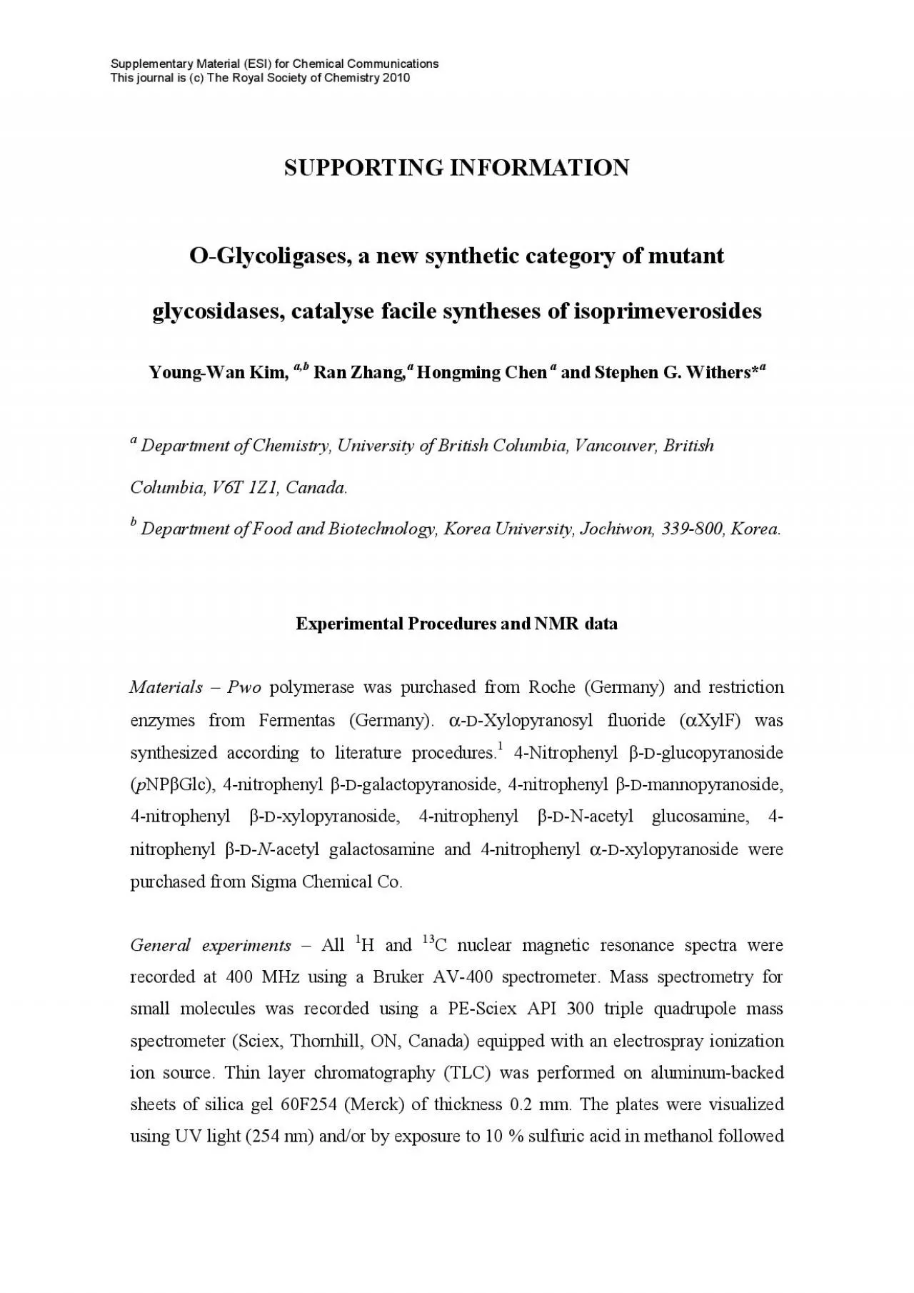 PDF-SUPPORTING INFORMATION glycosidases catalyseab Ran Zhang Hongming Chen