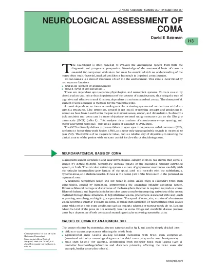 NEUROLOGICALASSESSMENTOFDavidEBatemanheneurologistisoftenrequiredtoeva