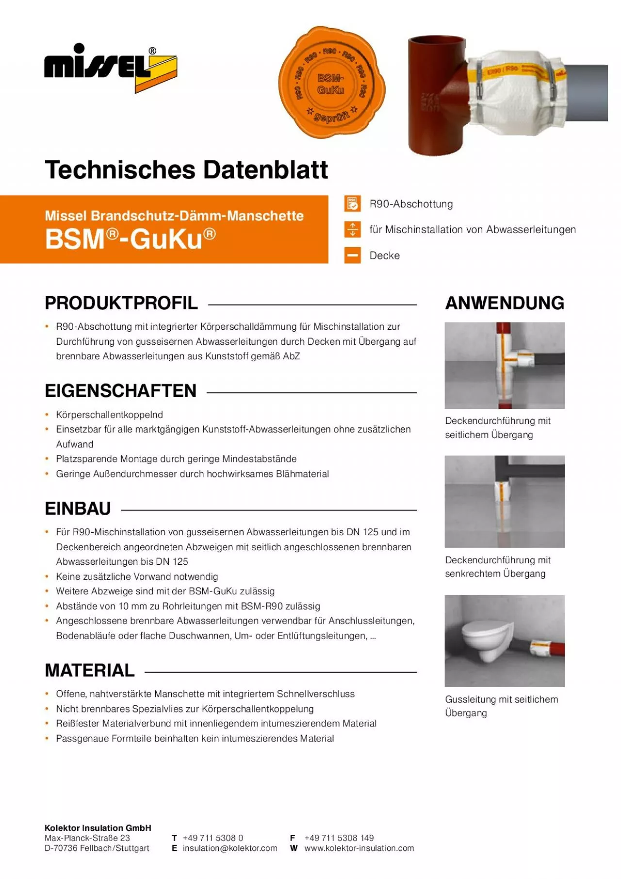 PDF-PRODUKTPROFIL R90Abschottung mit integrierter Krperschalldmmung fr M