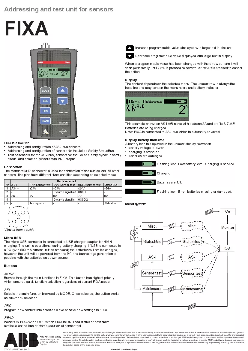 Addressing and test unit for sensorsFIXA