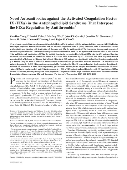 NovelAutoantibodiesagainsttheActivatedCoagulationFactorIXFIXaintheAnti