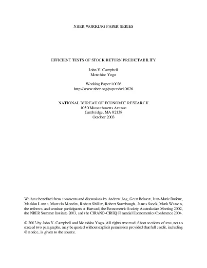 Efficient Tests of Stock Return PredictabilityJohn Y Campbell and Moto