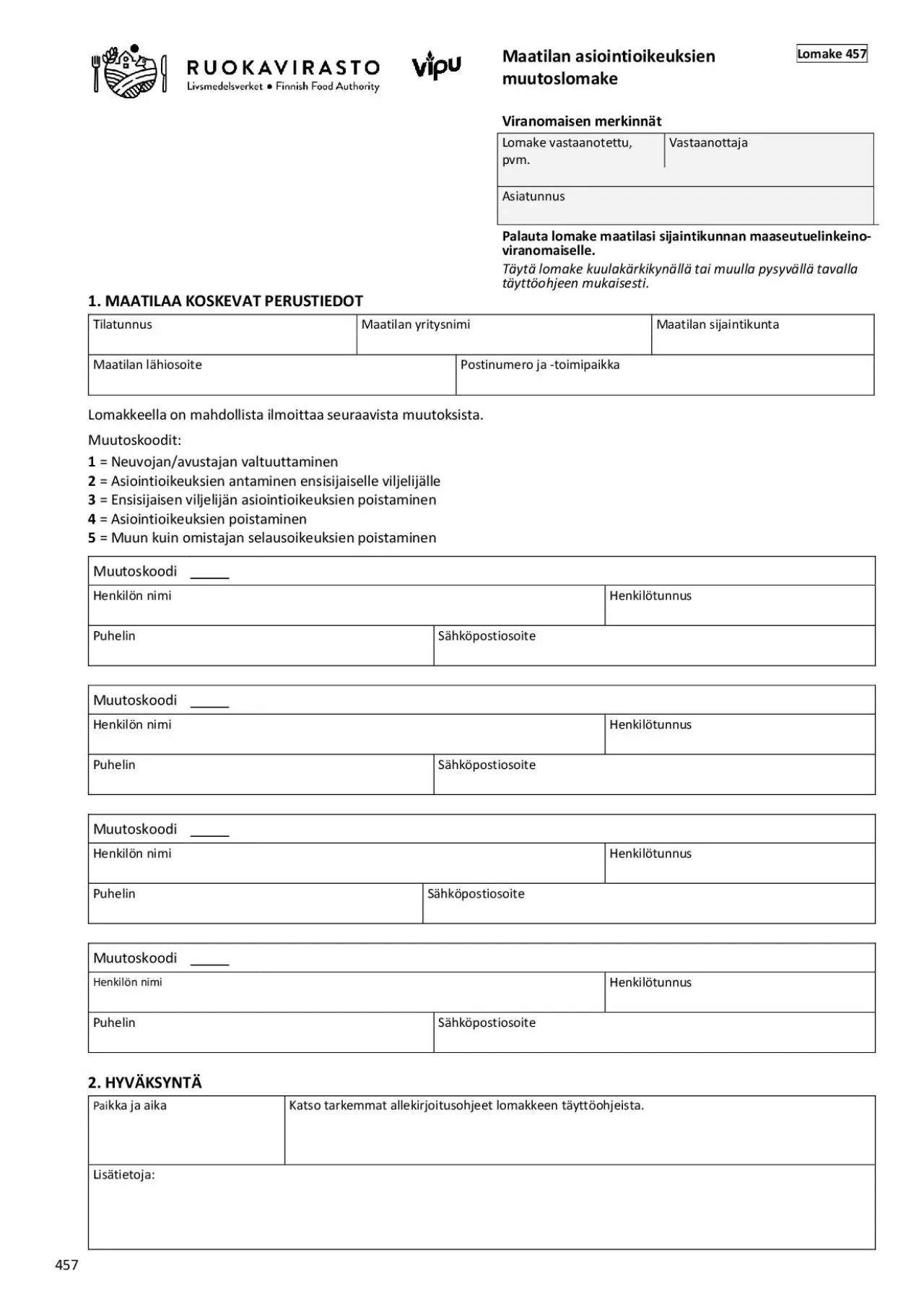 PDF-Maatilan asiointioikeuksien Lomake 457 muutoslomake