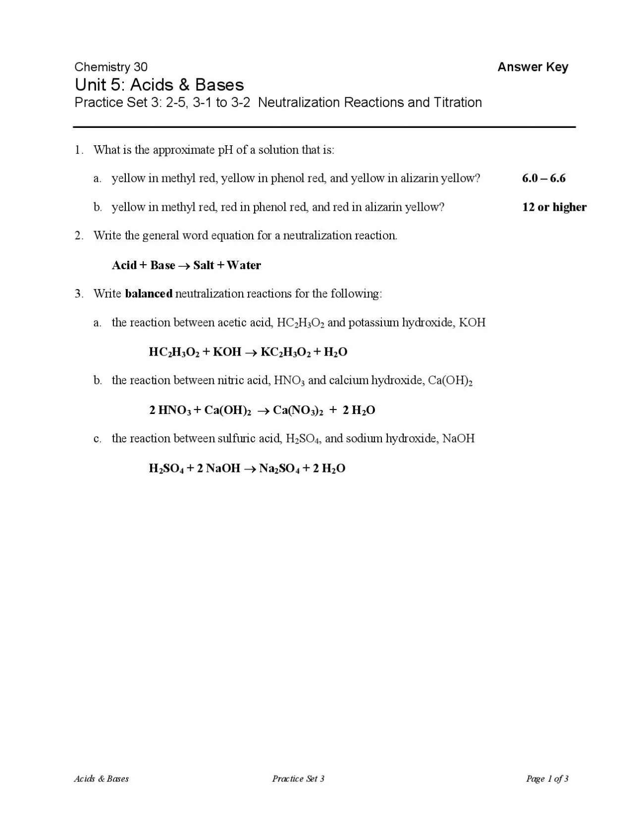 PDF-Acids Bases Practice Set 3 Page 1 of 3 Answer KeyPractice Set 3 25 3