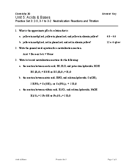 Acids  Bases Practice Set 3 Page 1 of 3 Answer KeyPractice Set 3 25 3