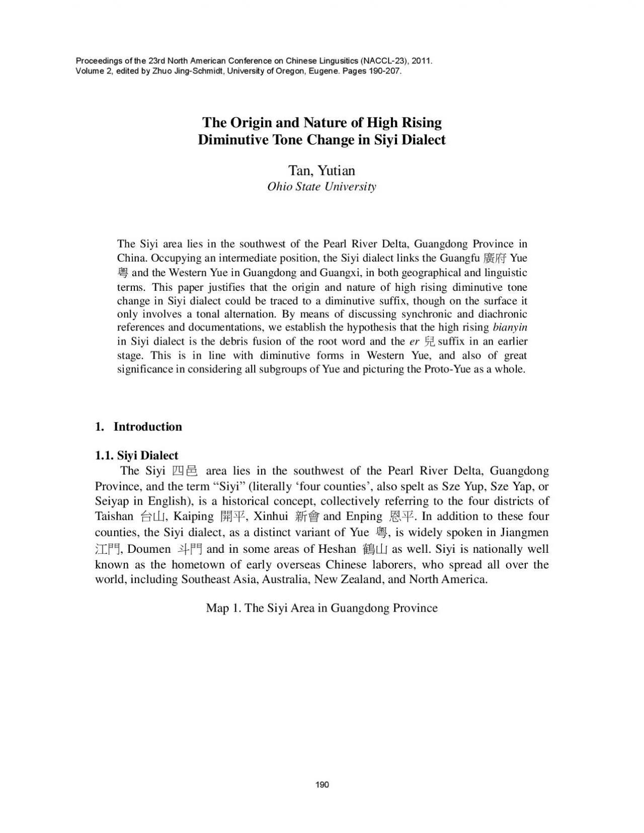 PDF-The Origin and Nature of High RisingDiminutive Tone Change in Siyi Dia