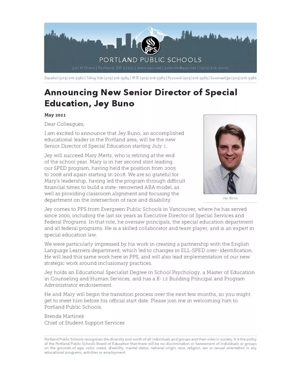 PDF-Announcing New Senior Director of Special