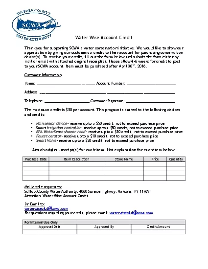 Water Wise Account Credit