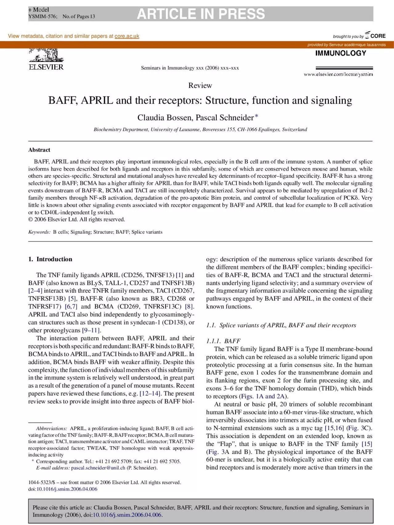 PDF-YSMIM576NoofPages13CBossenPSchneiderSeminarsinImmunologyxxx2006xxxxx