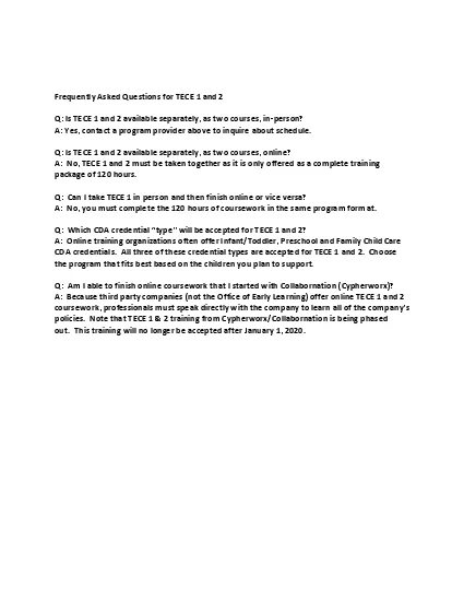 Frequently Asked Questions for TECE 1 and 2