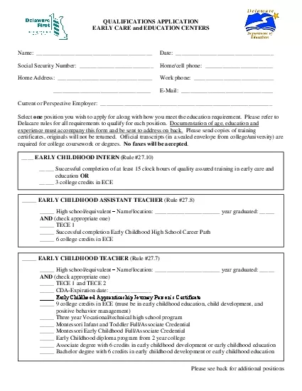 QUALIFICATIONS APPLICATION